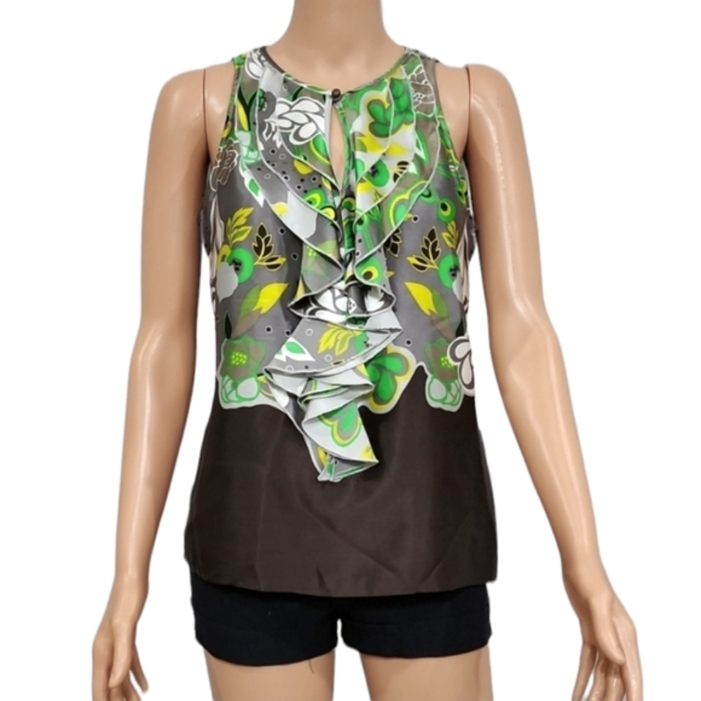 Eccoci Women's floral Multicolored sleeveless Top‎ with Ruffles Size 2